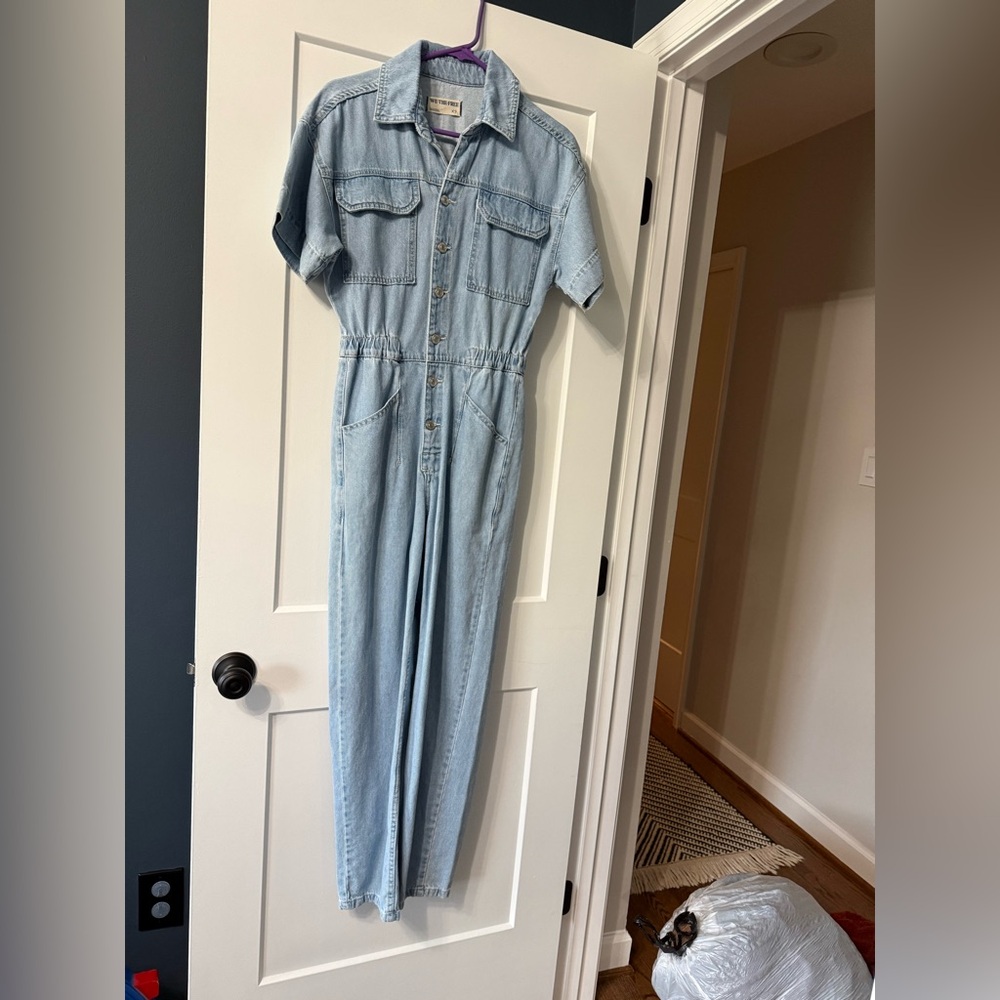 We The Free Light Wash Denim Jumpsuit